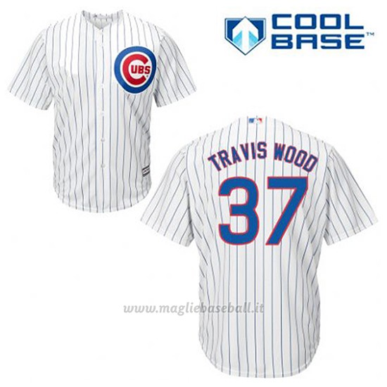 Maglia Baseball Uomo Chicago Cubs 37 Travis Wood Bianco 1ªCool Base